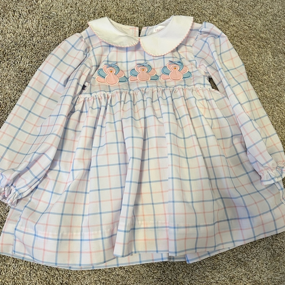 Plaid Kids Tunic with Embroidered Turkeys